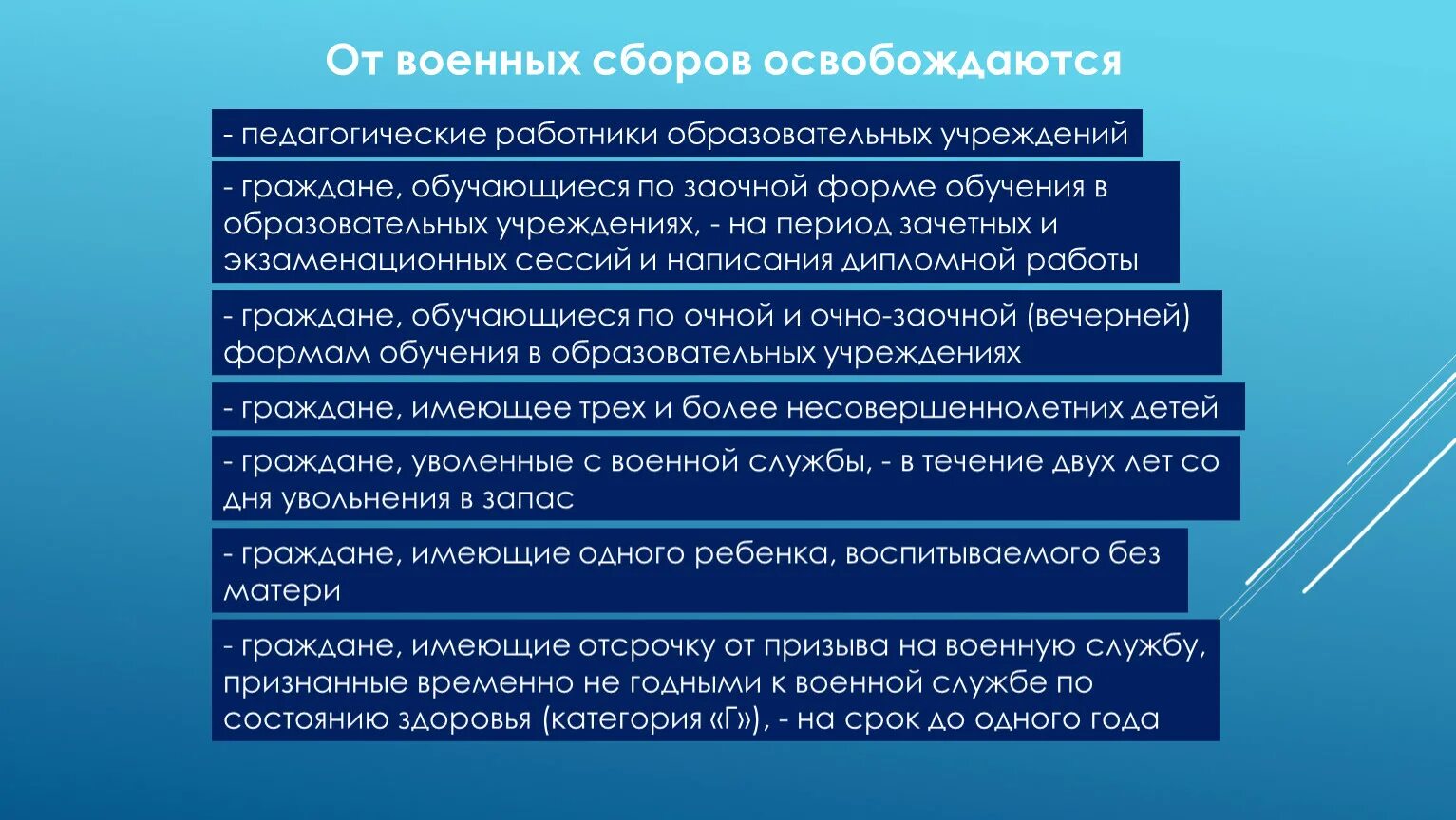 Освобождение от военной службы по здоровью. От военных сборов освобождаются. Увольнение с военной службы. Порядок увольнения с воинской службы. Увольнение с военной службы и пребывание в запасе.