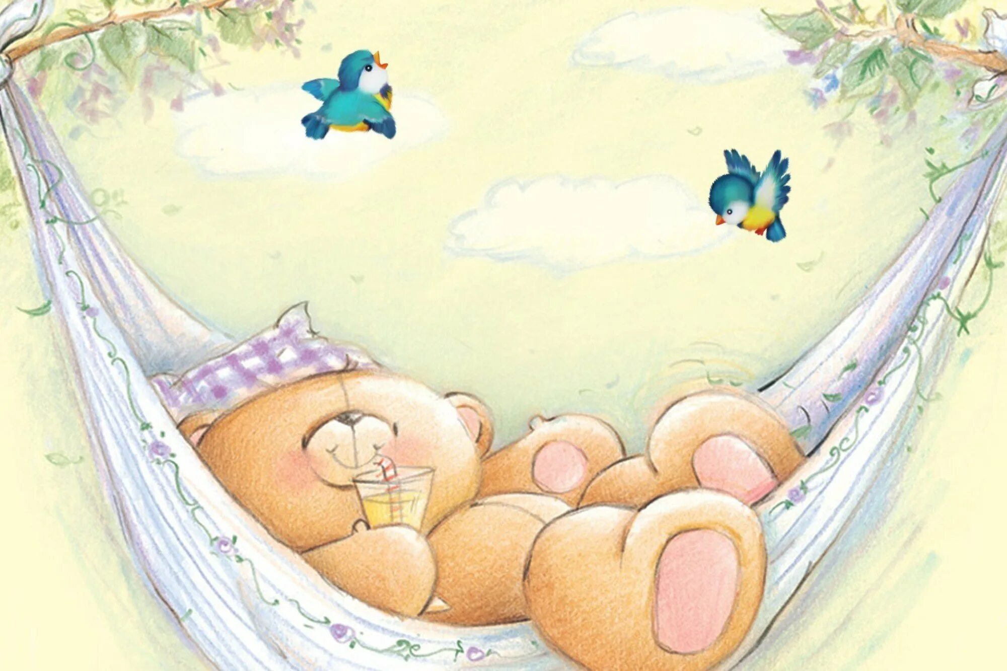 Спать в гамаке. Детские сны. Мишка в гамаке. Иллюстрация к колыбельной. Жизнь колыбельная