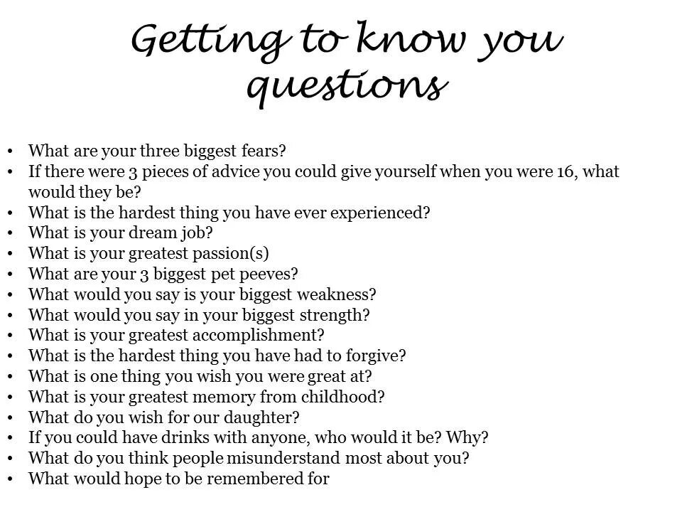 Get to know games. Interesting questions to ask. Question for. Questions to ask. Funny questions.