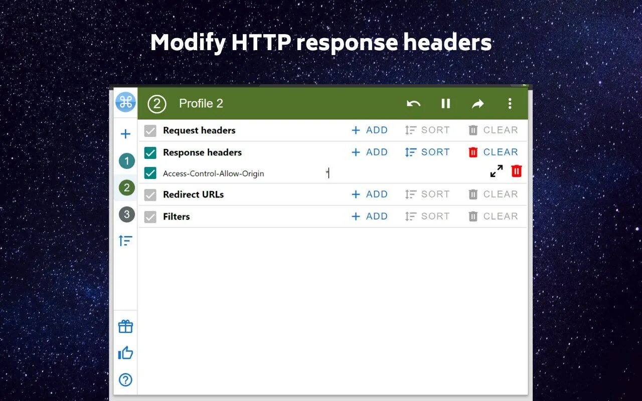 Add modify. Response headers. X-forwarded-for devtools headers.