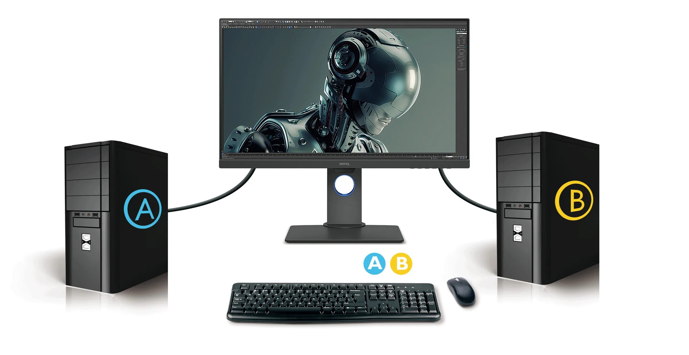 Два пк на один монитор. Benq pd2700u 27. benq pd2700u разъемы. квм мышь клавиатура монитор. kvm один комп два монитора.