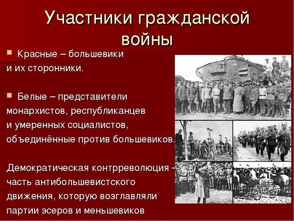 Участники гражданской войны 1918-1920. Большевики в гражданской войне. Участники гражданской войны в России.