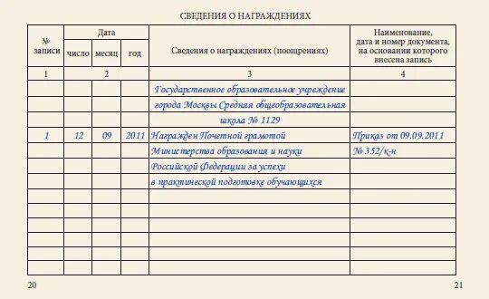 Запись о награждении в трудовой книжке образец. Как записать сведения о награждениях в трудовую книжку. Образец заполнения награждения в трудовой книжке. Сведения о наградах в трудовой книжке образец.