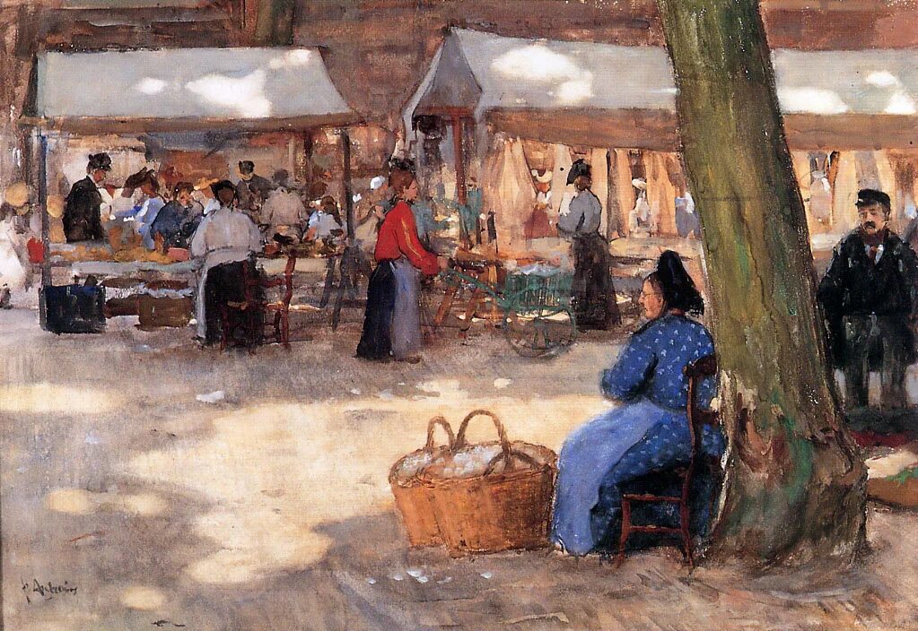 Рассказ базар. Голландский художник Floris Arntzenius (1864 - 1925).. Флорис Арнцениус художник. Композиция на тему рынок. Рынок живопись.