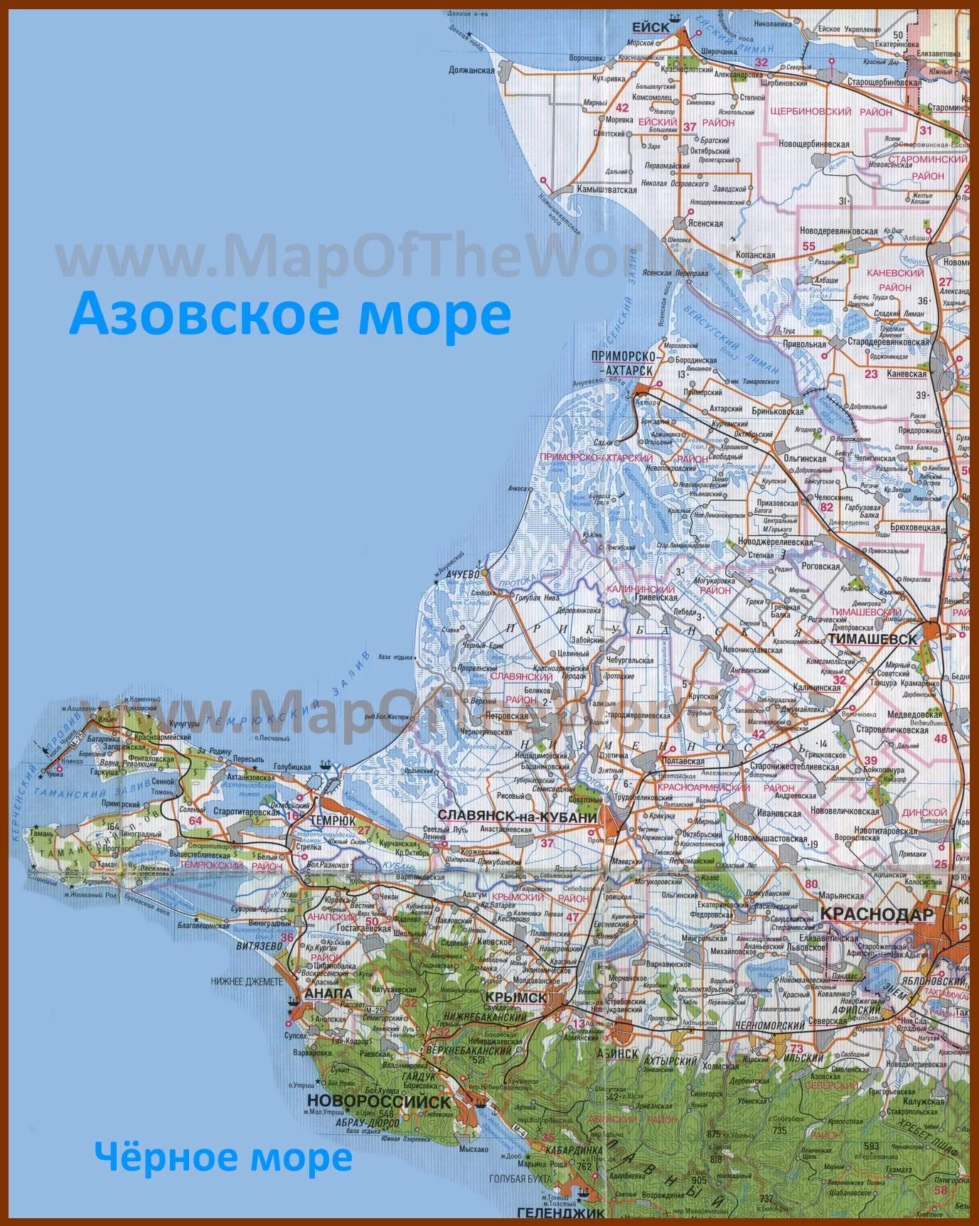 Карта краснодарского края побережье азовского моря. Карта Азовского побережья Краснодарского края. Карта побережья Азовского моря с населенными пунктами. Карта побережья Азовского моря с городами и поселками Краснодарский
