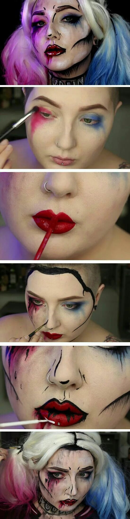 Макияж на хэллоуин пошагово Harley Quinn eyes Makeup, Halloween face makeup, Face makeup