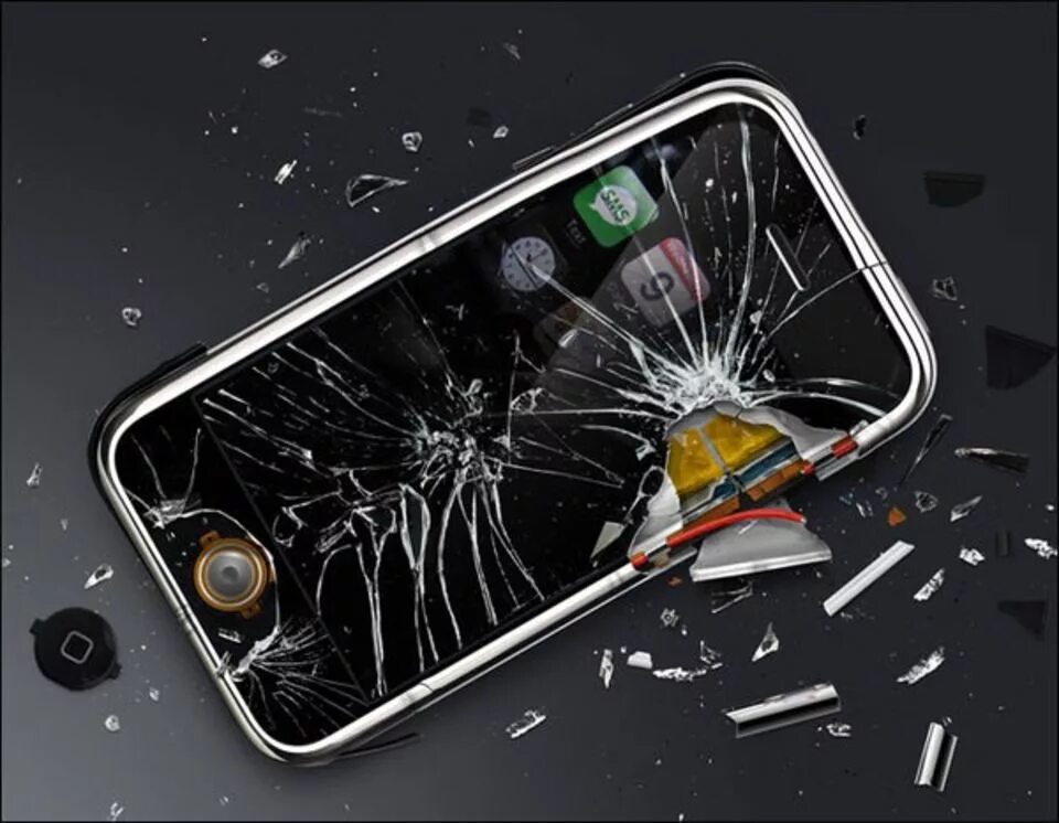 Разбитый смартфон. Сломанный смартфон. Сломанный сотовый телефон. Разбитый iphone.