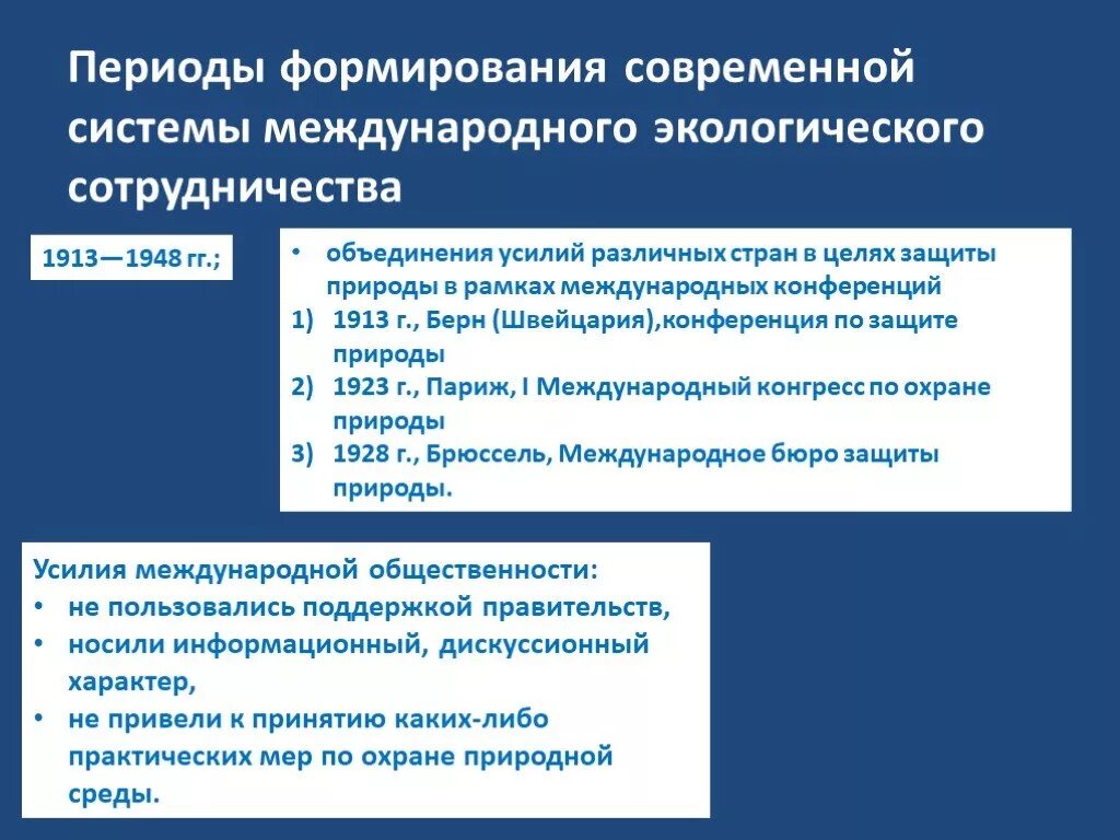 Результат международного сотрудничества. Этапы международного экологического сотрудничества. Этапы становления международного экологического сотрудничества. Становление экологического законодательства.