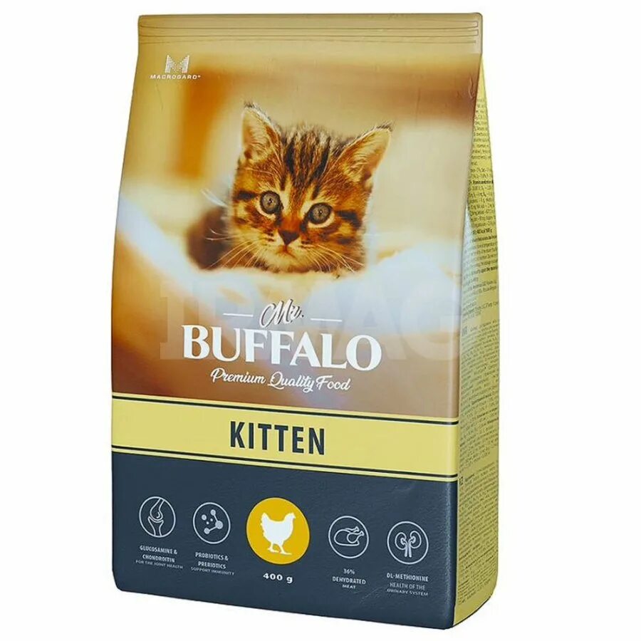 Сухой корм Mr. Buffalo Kitten. Buffalo для кошек с курицей 400г. Мистер Буффало корм для кошек. Mr.Buffalo для котят курица 400гр. Буффало корм для собак