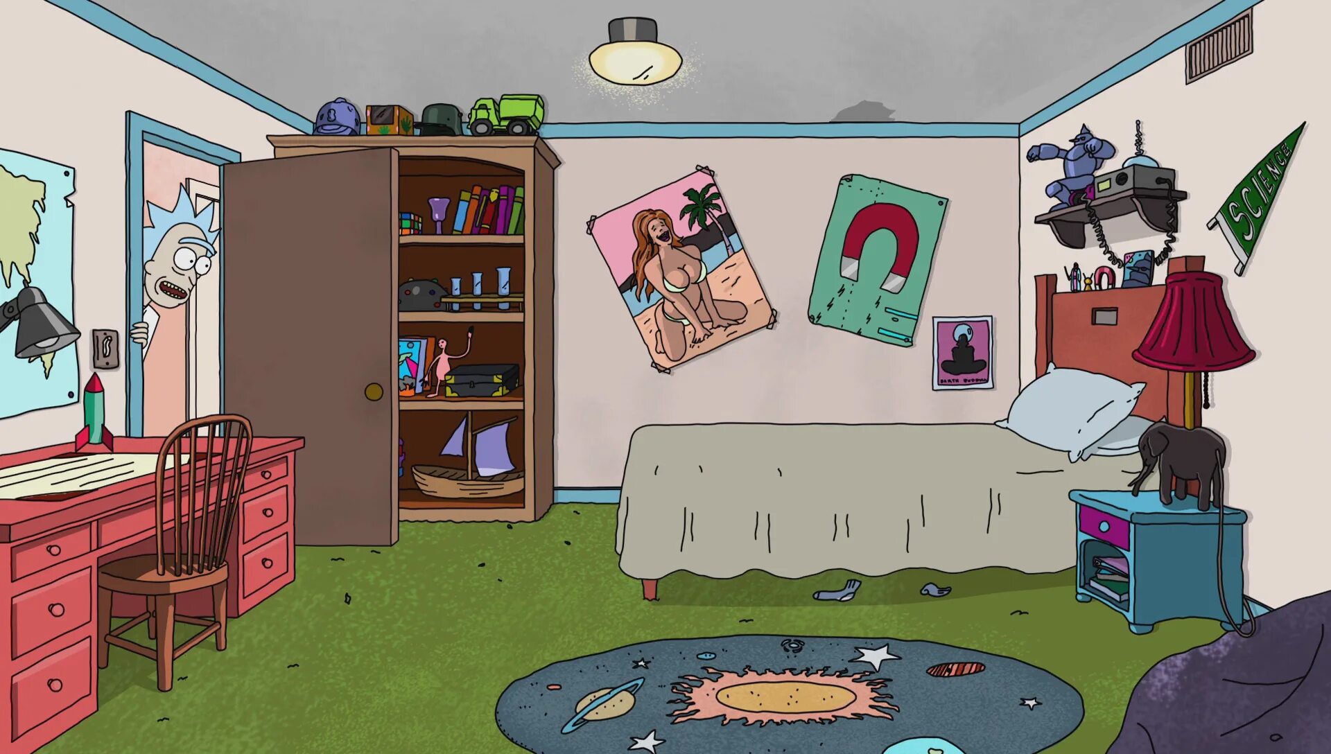 This is timmy s room look. Рик и Морти комната Рика. Дом Смитов Рик и Морти. Рик и Морти дом комната Рика. Дом Рика и Морти комнаты.