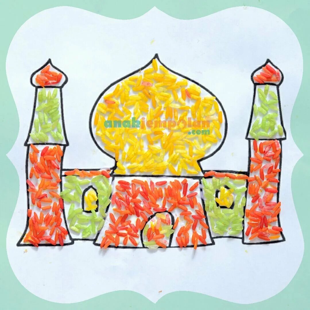Аппликация на тему Рамадан. Аппликация мечеть. Аппликация для детей мечеть. Поделка мечеть.