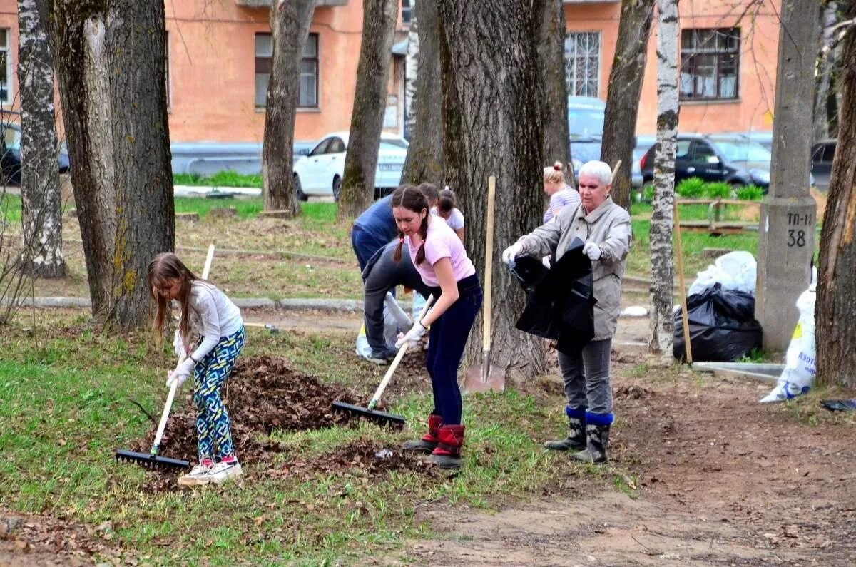 Человек убирающий двор