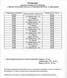 Расписание парома верхняя