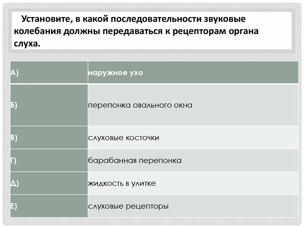 Последовательность звуковых колебаний передаются к рецепторам