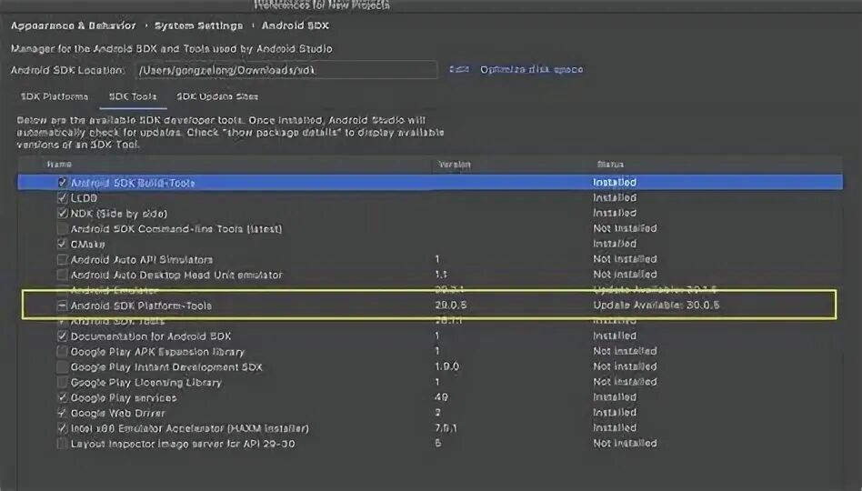 Android SDK Command-line Tools. Android Studio Command line Tools. Android Studio update. Android Studio preferences. Sdk updates