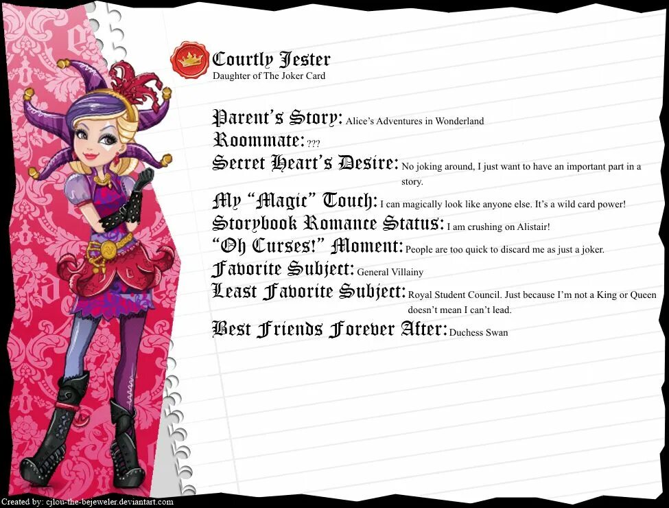 Эвер Афтер Хай анкеты. Ever after High Courtly Jester. Эвер Афтер Хай анкеты персонажей. Эвер Афтер Хай персонажи биография.