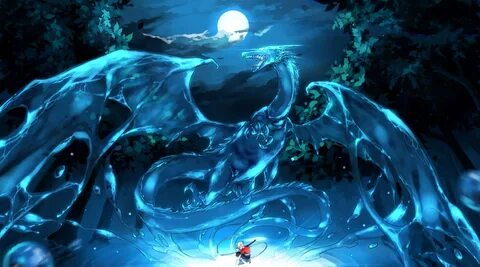 Download free mobile wallpaper Anime, Night, Moon, Dragon, Pixiv Fantasia, ...