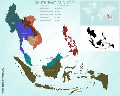 Загрузите стоковый векторный объект «Map of Southeastern Asia div...