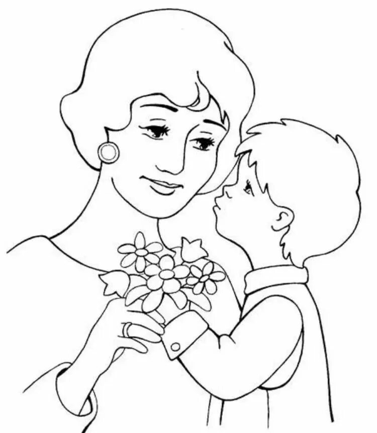Раскраска ко Дню матери. Рисунок на день матери легкий. Рисунок для мамы. Рисунок на день матери простой. Распечатать про маму