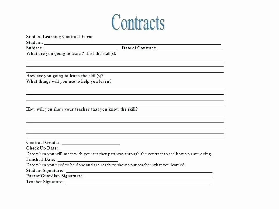 Learning Contract. Contract for student. Students Contract System. Contract Sample Signature.