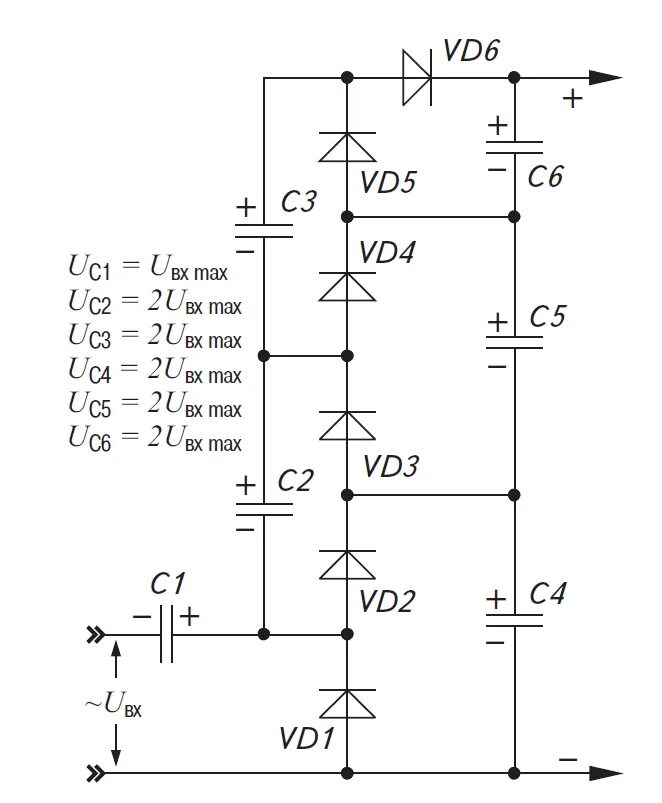 Двухполупериодный умножитель напряжения. Схема умножителя напряжения на диодах и конденсаторах. Диодный умножитель напряжения схема. Схема высоковольтного умножителя напряжения.
