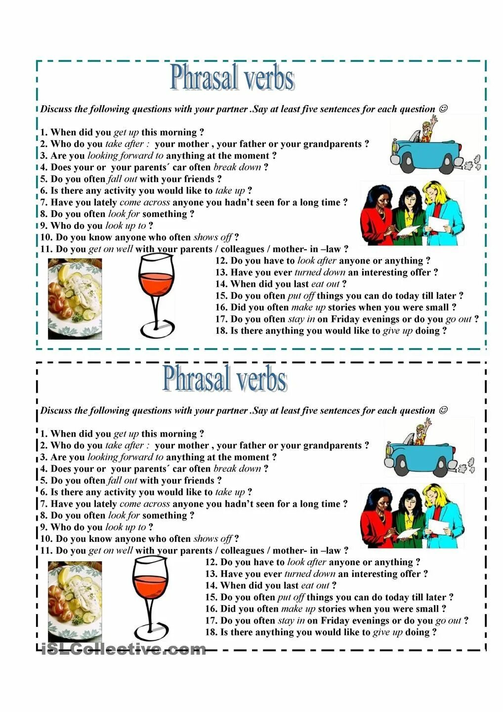 Глагол discuss. Phrasal verbs speaking. Phrasal verbs speaking activities. Eating out questions for discussion.