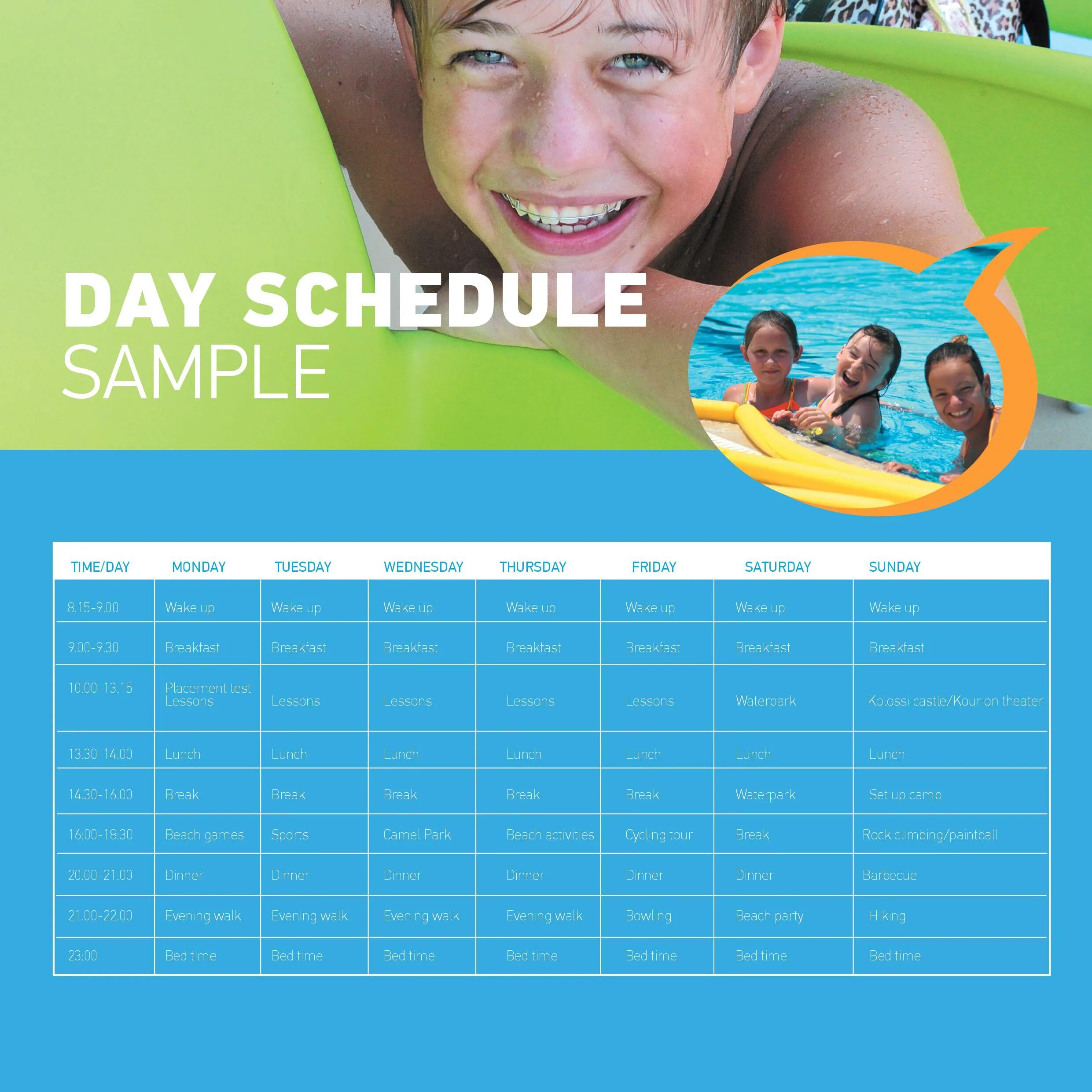 Day Schedule. Camp Schedule. Расписание кэмпов. English Quest Downtown Larnaca. Кинотеатр кэмп афиша расписание