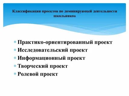 Какие бывают проекты по доминирующей деятельности