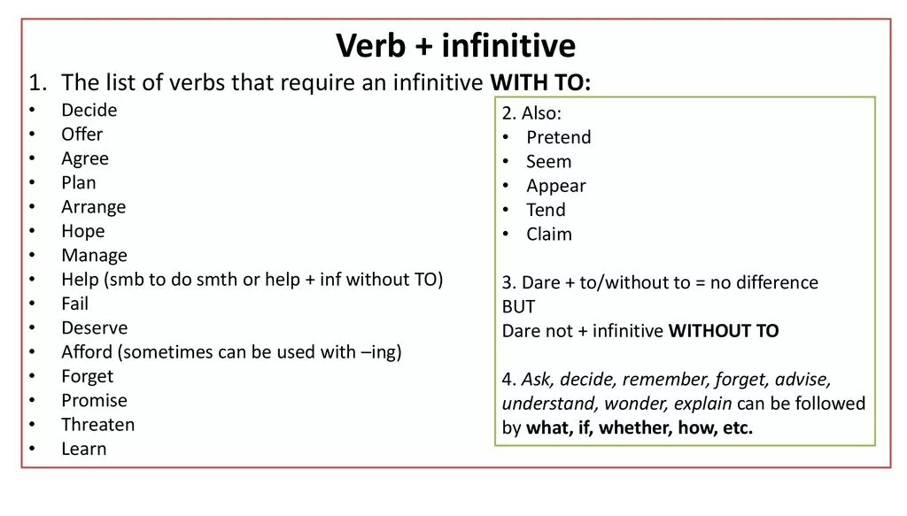 Verb to Infinitive. To Infinitive. Negative Infinitive. Need Gerund or Infinitive разница. Инфинитив в английском тест