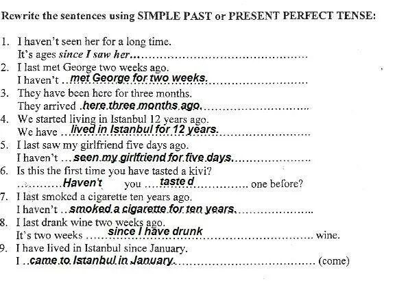 Rewrite the sentences in the past