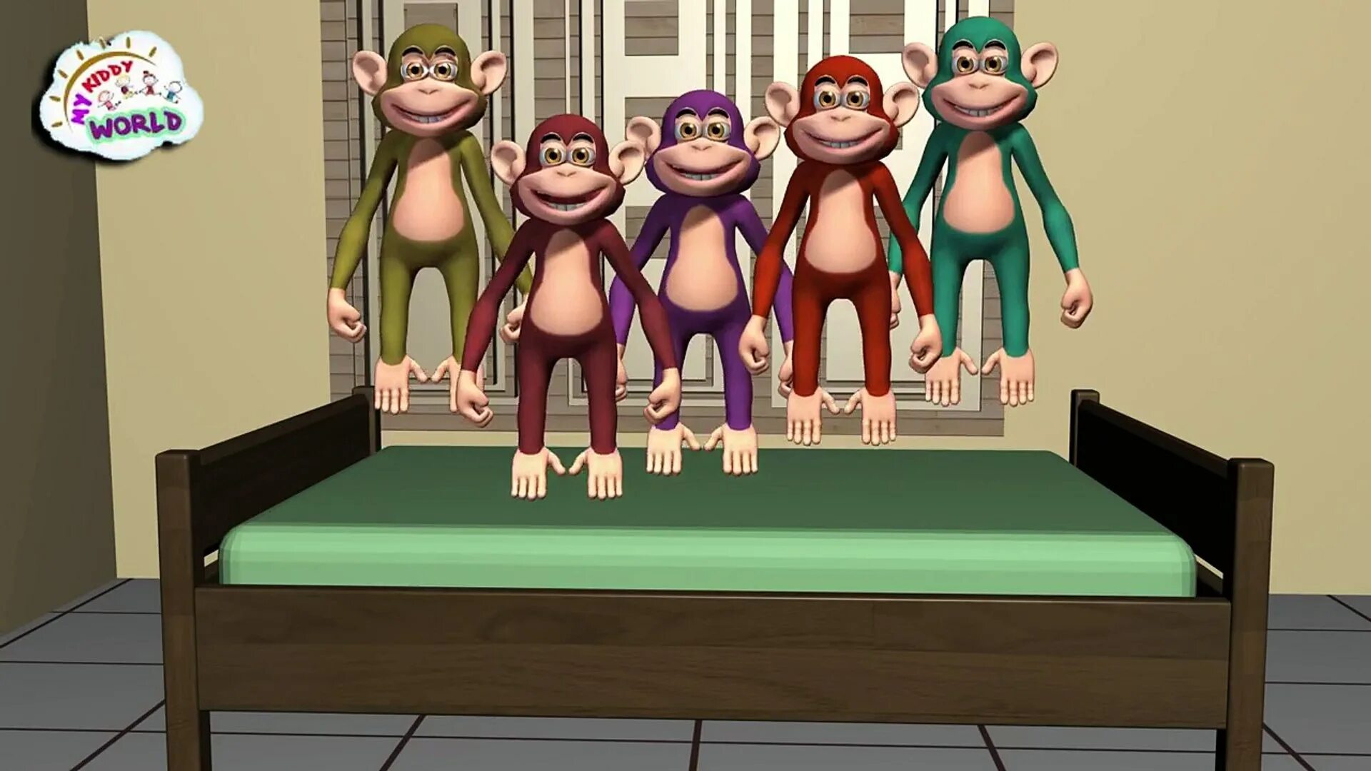 5 monkeys jumping on the bed. Пять обезьянок прыгали в кроватке. три обезьянки прыгали в кроватке. five little monkeys jumping on the bed.