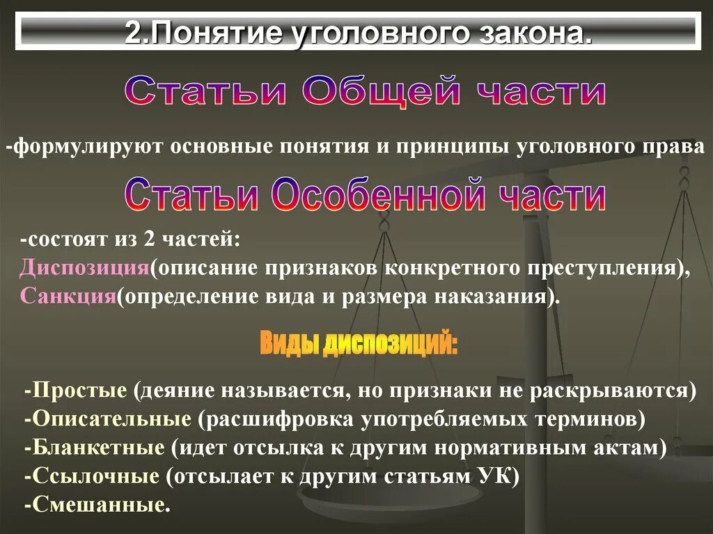 Статьи общей части. Уголовное право основные статьи.