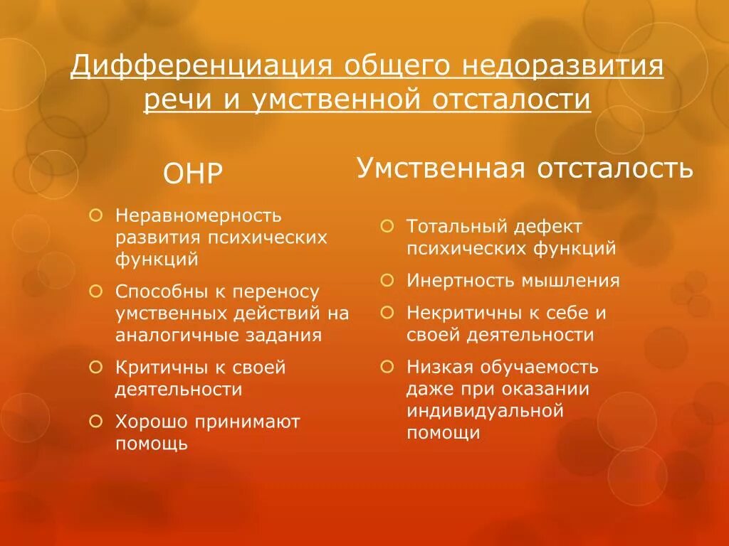 Дифференциальная диагностика ОНР И УО. Дифференциация ОНР И умственной отсталости. Общее недоразвитие речи и умственная отсталость. Дифференциальный диагноз умственной отсталости.