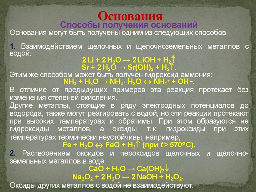 Основания после того как будет. Способы получения оснований. Способы получения оснований оснований. Классификация и получение оснований. Получение оснований примеры.