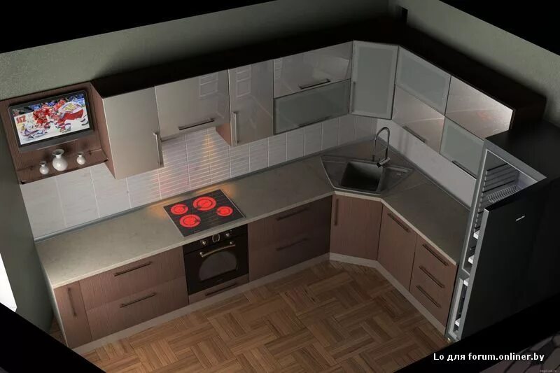 Г образное расположение кухни Дизайн угловой белой кухни 9 кв.м (10 фото) Дизайн, Интерьер кухни, Макеты кухни