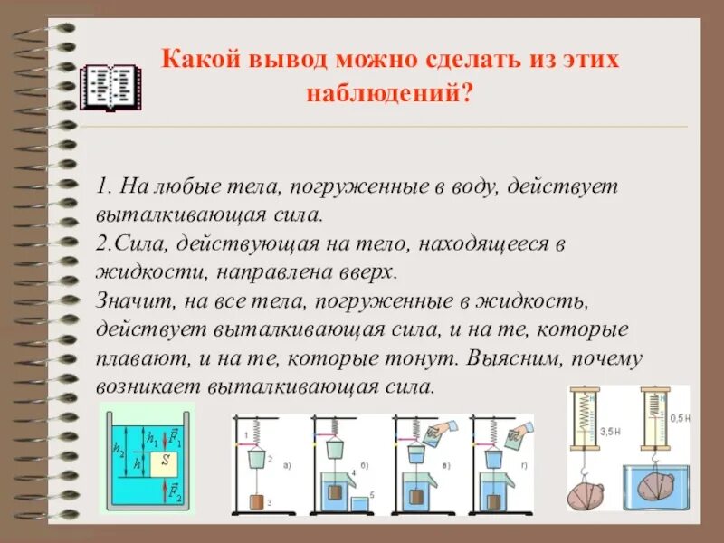 Одинаковая ли выталкивающая сила действует. Силы действующие на тело погруженное в жидкость. Силы действующие на тело погруженное в воду. Выталкивающая сила действующая на тела погруженные в воду. На тело находящееся в жидкости действует.