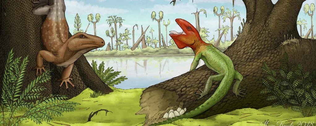 Вымершее пресмыкающееся 9. Петролакозавр. Petrolacosaurus Kansensis. Петролакозавр прогулки с монстрами. Гилономус.