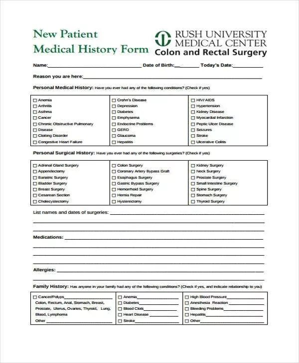 Medical History form. History of forms. Patient History form. Medical History of a Patient.