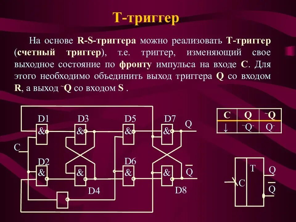 Т триггер на базе RS триггера. Синхронный t триггер схема. Т триггер на базе двухступенчатого d триггера. Логика работы т триггера.