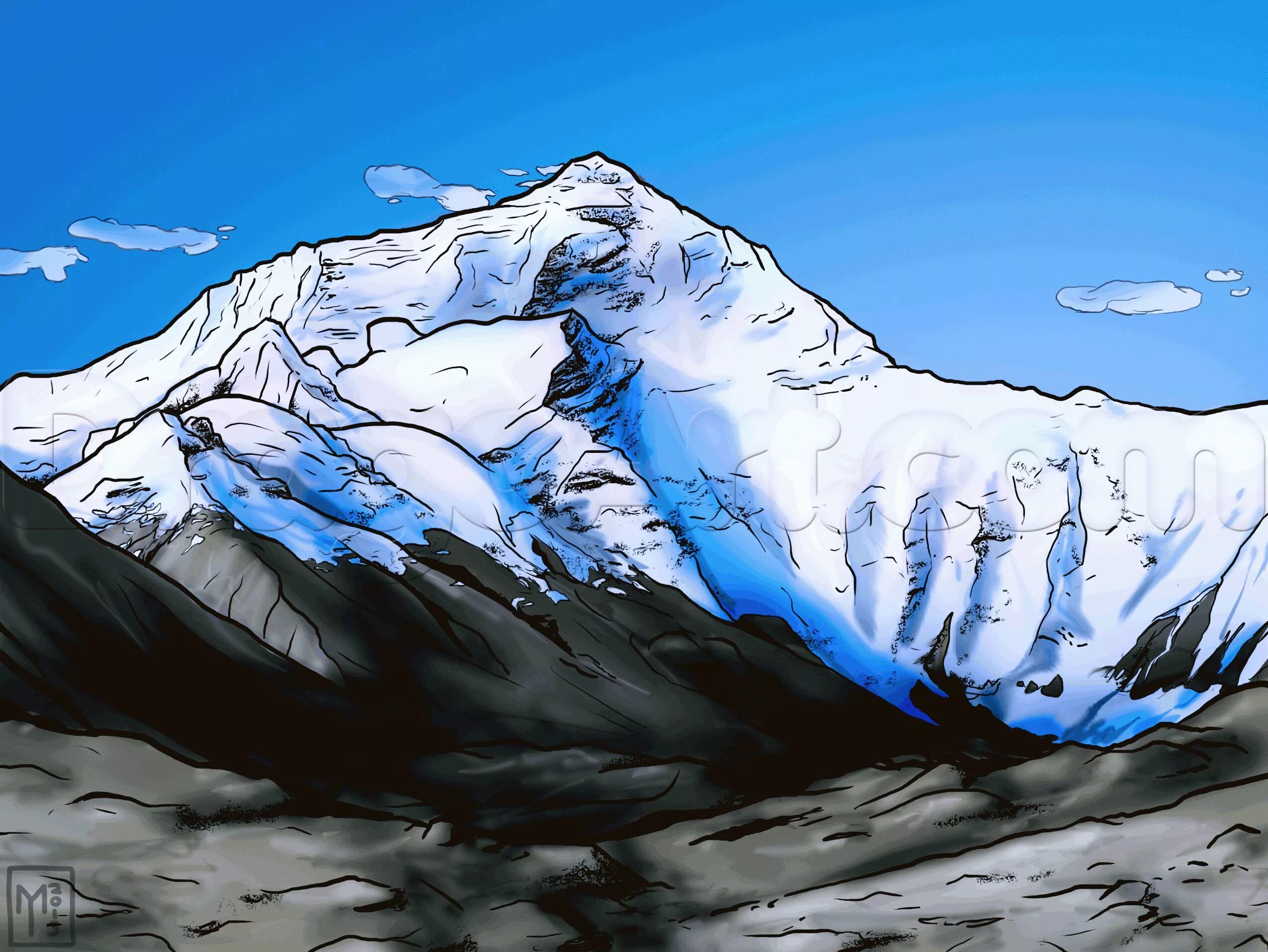 Контур горы Эверест. Горы иллюстрация. Рисуем горы. Нарисовать горы.