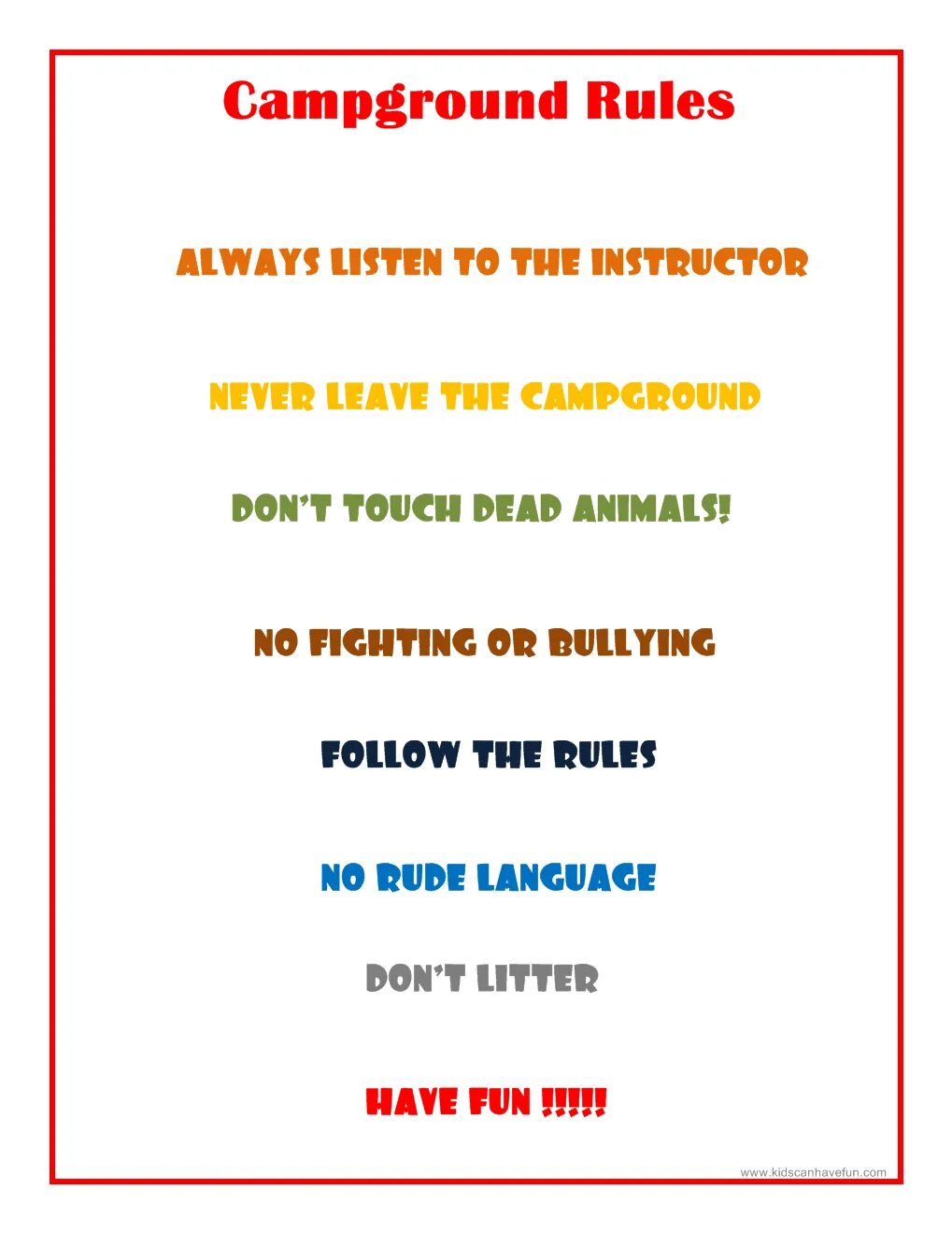 Summer Camp Rules. Camp Rules for Kids. Campsite Rules правила.