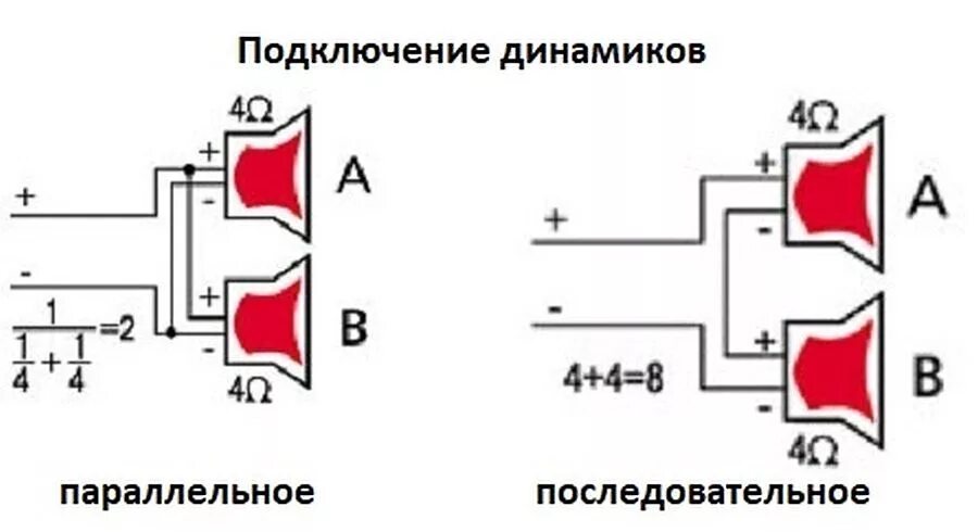 Как подключить увеличен. Параллельно последовательное соединение колонок. Схема подключения динамиков 4 ом. Схема подключения 3 динамиков. Последовательное подключение динамиков схема.