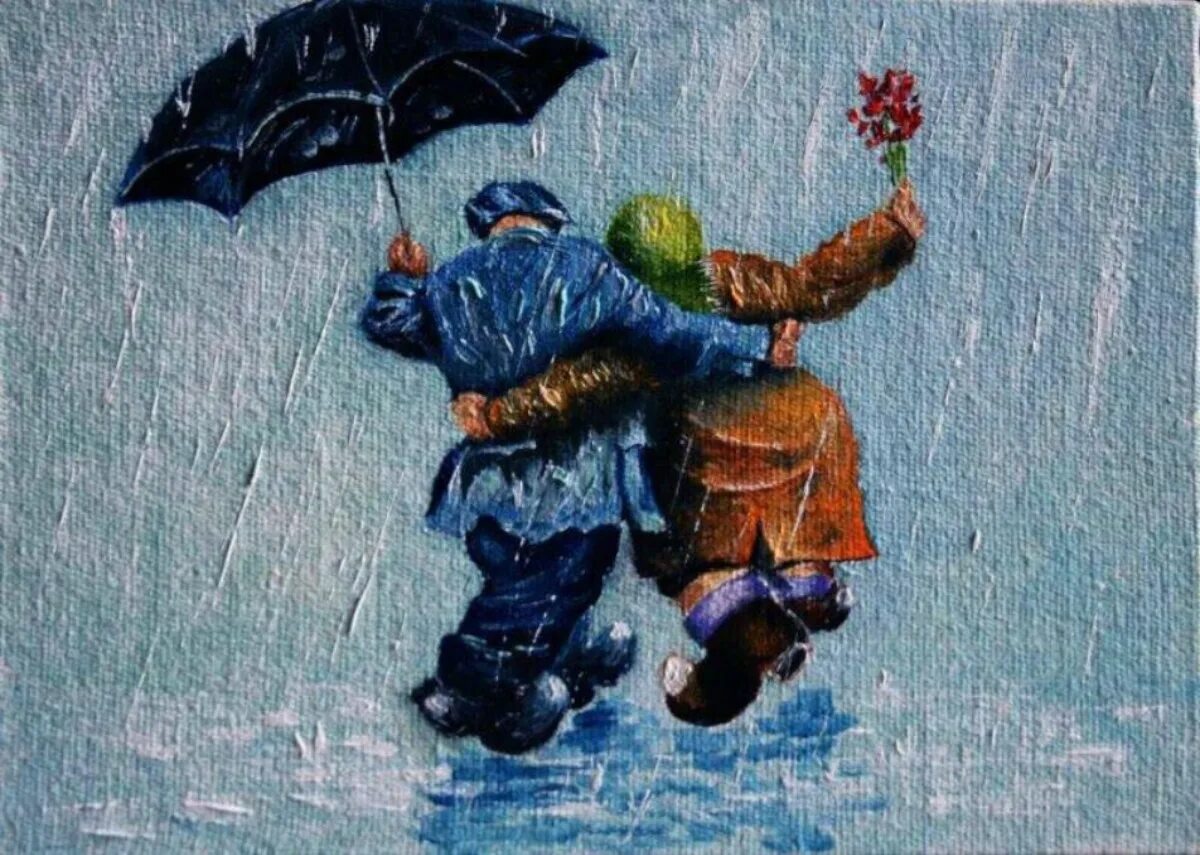 Дождь пародия. Зонт в живописи. Картина зонтики. Прогулка под дождём.