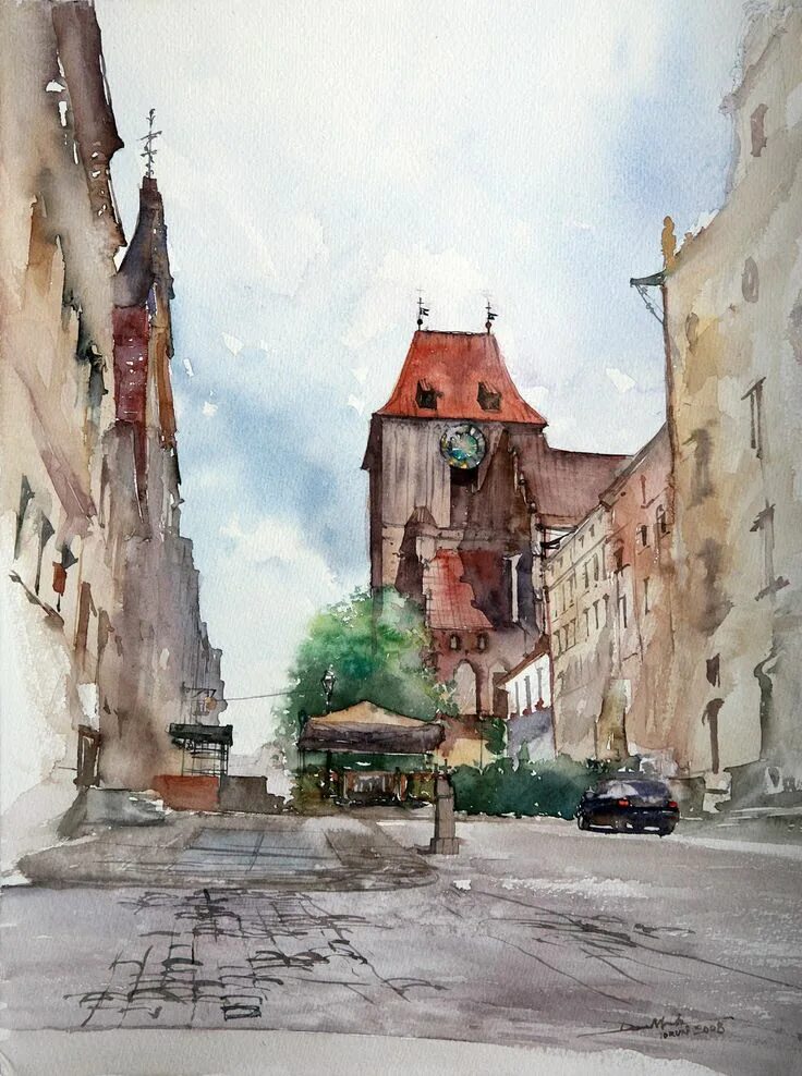 Художник grzegorz wrobel. Этюд городского пейзажа акварелью. Город акварелью. Пейзаж города акварелью. Акварель москва улицы сивцев вражек 43.