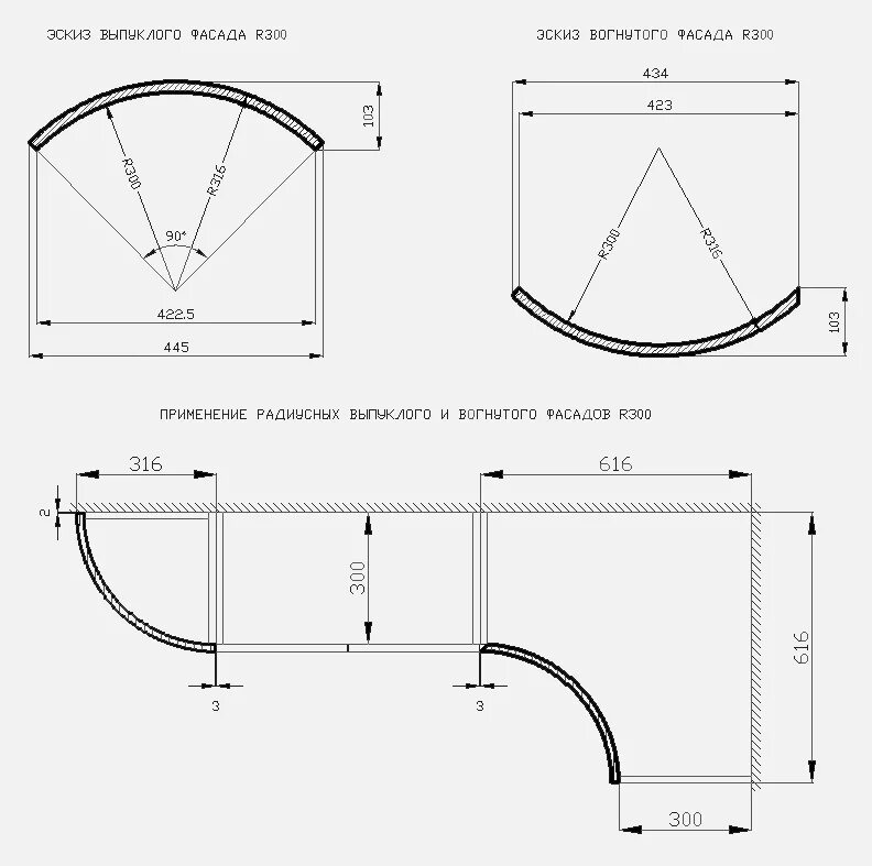 Радиусный фасад r300. Хорда радиусных фасадов r300. Радиусный фасад r 300 хорда 415. Радиусный фасад r300 схема.