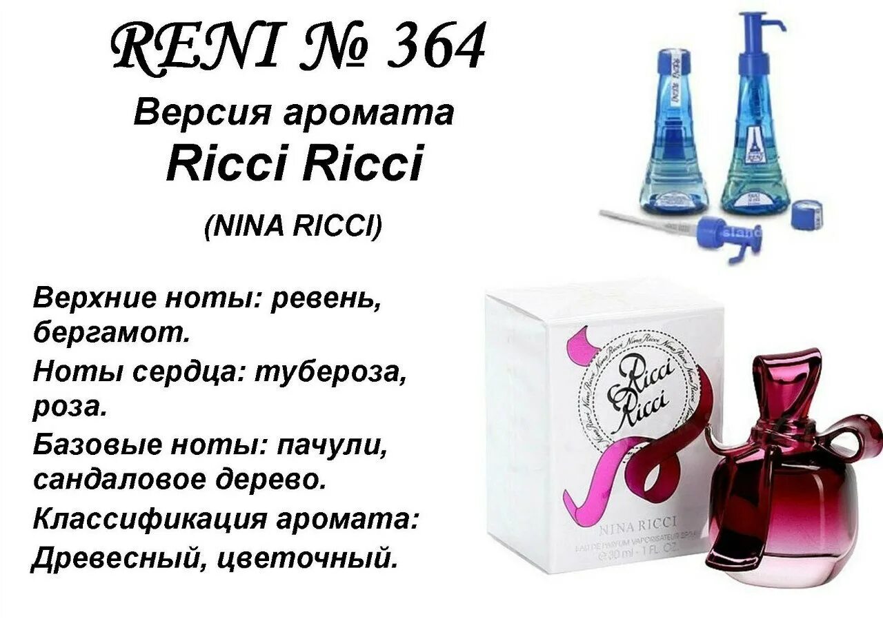 364 Духи Reni аромат направления Ricci Ricci 100 мл. Духи Рени Nina Ricci Nina.