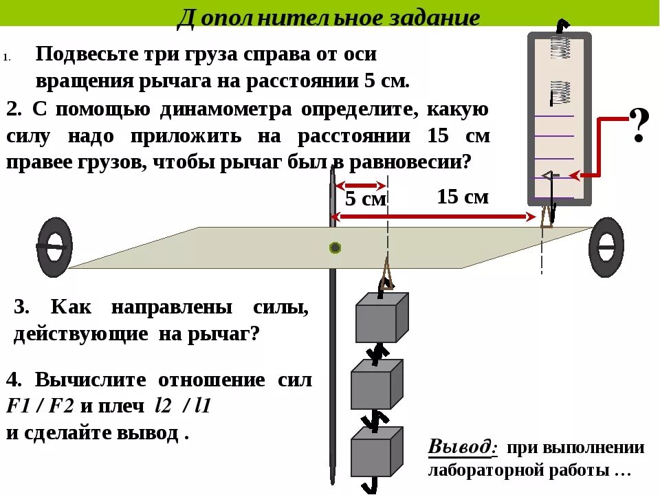 Какой силой удержать груз. Силы действующие на подвешенный груз. Подвесьте три груза справа от оси вращения рычага. Груз подвешен на динамометре. Рычаг с динамометром.