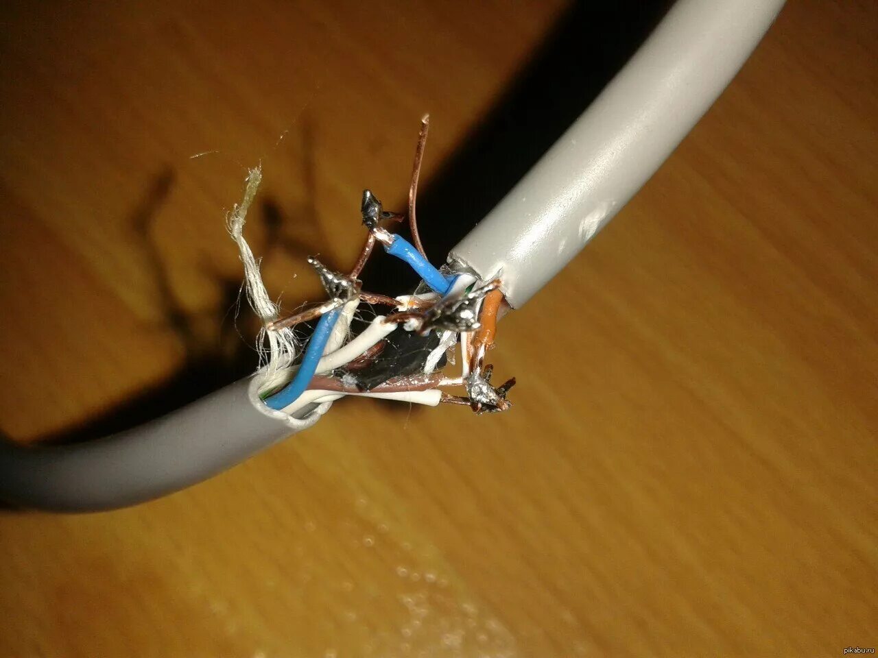 Поврежденная изоляция провода. Обрыв кабеля. Поврежденный провод интернета. Разрыв кабеля интернета.