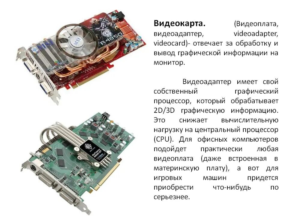Почему компьютер не видеокарту. Видеокарта назначение устройства. сообщение о видеокарте. что такое видеоадаптер в компьютере. видеокарта (видеоадаптер).