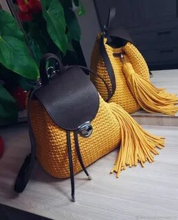 Рюкзак из полиэфирного шнура с кожаной фурнитурой